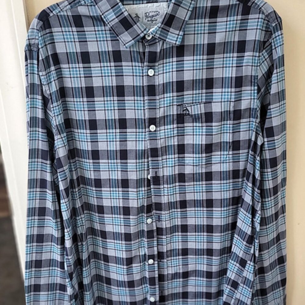 Penquin Men’s long sleeve plaid shirt (L)